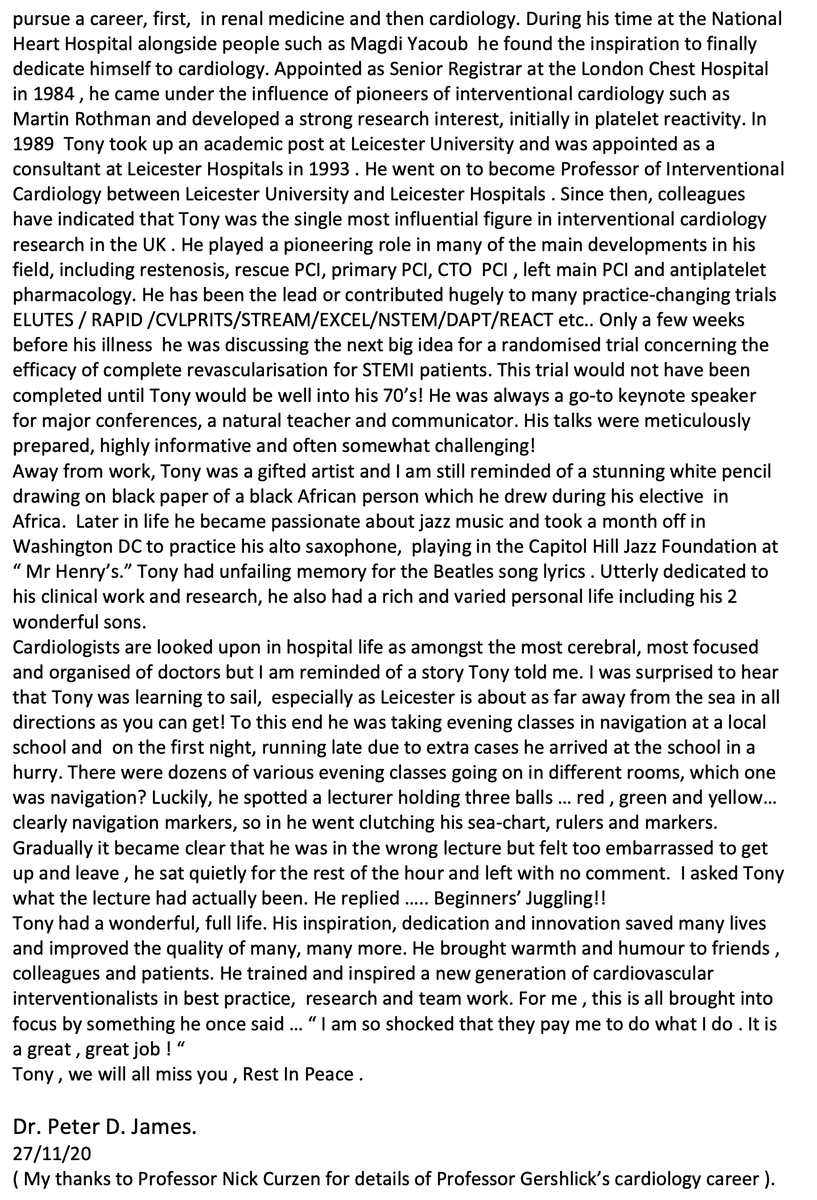 Mark Signy (@siggers1000) on Twitter photo Tony Gershlick's close friend from Med School in the far distant 1970s, Dr Pete James, has sent this obituary to the Mary's gazette, adding some earlier insights to <a href="/curzen/">Doris A. Bryant</a> 's lovely tribute last week(with Nick's input) Thought Tony's friends would like it. Tony Gershlick's close friend from Med School in the far distant 1970s, Dr Pete James, has sent this obituary to the Mary's gazette, adding some earlier insights to <a href="/curzen/">Doris A. Bryant</a> 's lovely tribute last week(with Nick's input) Thought Tony's friends would like it.
