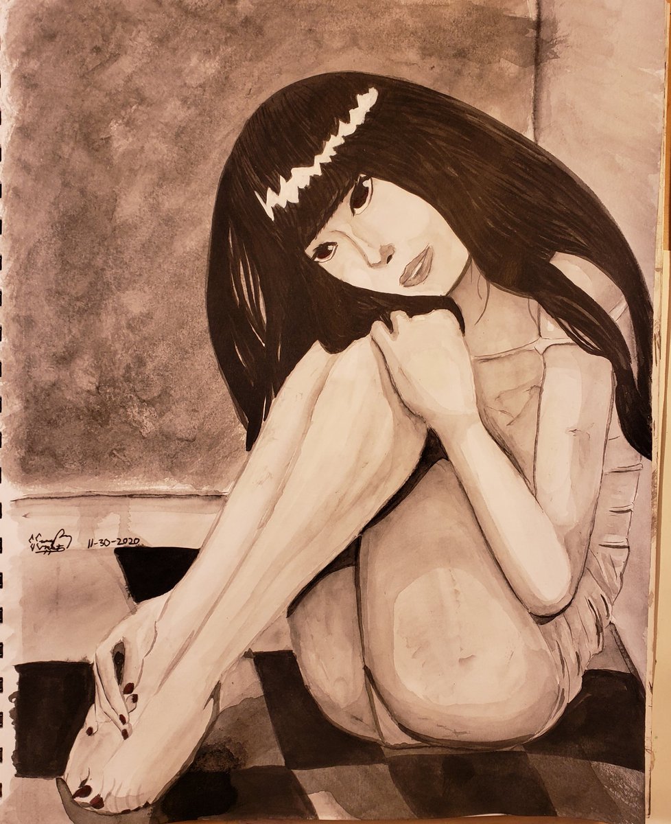 SketchRemy's tweet photo. With and without a filter #Ink #InkBrush #Water #Inkpainting #Painting #Illustration #Woman #Sitting https://t.co/4X3vPauPXc