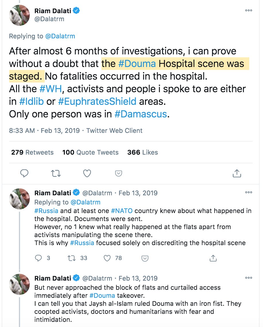 Here is perhaps  @chloehadj's most incredible omission: her own BBC colleague's reporting!  @Dalatrm says the hospital scene -- where the White Helmets, Chloe's topic was active -- was "staged." Yet Chloe, on a BBC podcast about the White Helmets & Douma, completely omits this: