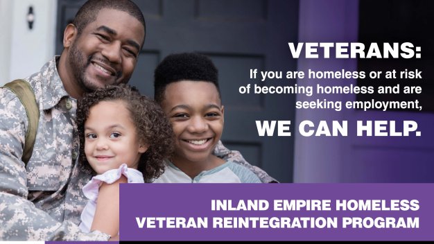 Goodwill Southern California Inland Empire's Homeless Veteran Reintegration Program assists homeless or at-risk-to-be homeless veterans with employment &amp; supportive services.  Email HVRP@goodwillsocal.org, call David Torrez at 909-659-4849 or Chris Cunningham at 760-490-5240.