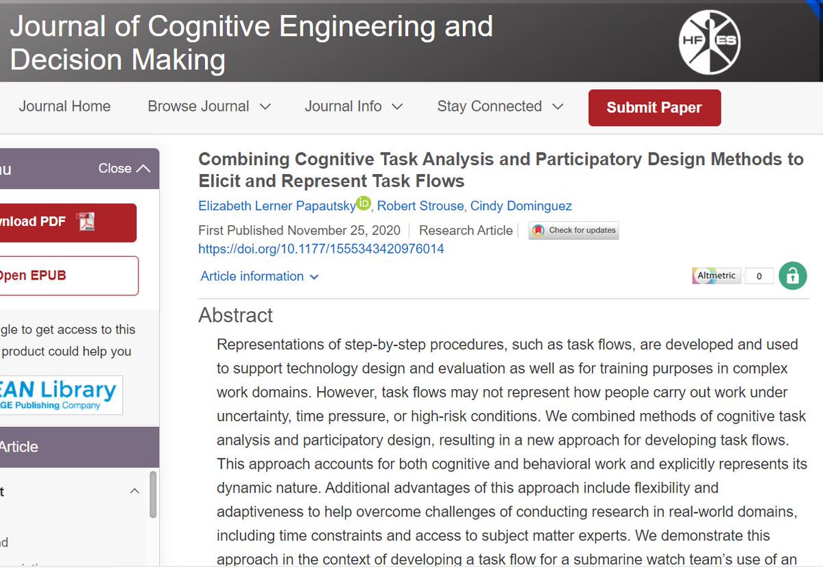 elpPhD's tweet image. Pleased to share our paper that persisted! 

Combining #CognitiveTaskAnalysis #CTA &amp;amp; #ParticipatoryDesign to develop #TaskFlows (#cognitive #comm #tech #behavioral) for #ComplexDomains
@UICAHS @UICnews #CEDM 

journals.sagepub.com/doi/10.1177/15…