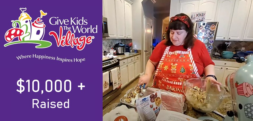 LSUmom1's tweet image. Congratulations to my dear friend, Donna Jaworski, on raising over $10,000 for Give Kids The World!  Donna did a Cookie Baking Marathon live stream for almost 7 hours, with all proceeds going directly to GKTW.  youtube.com/watch?reload=9…  It was an incredible labor of love! 💜