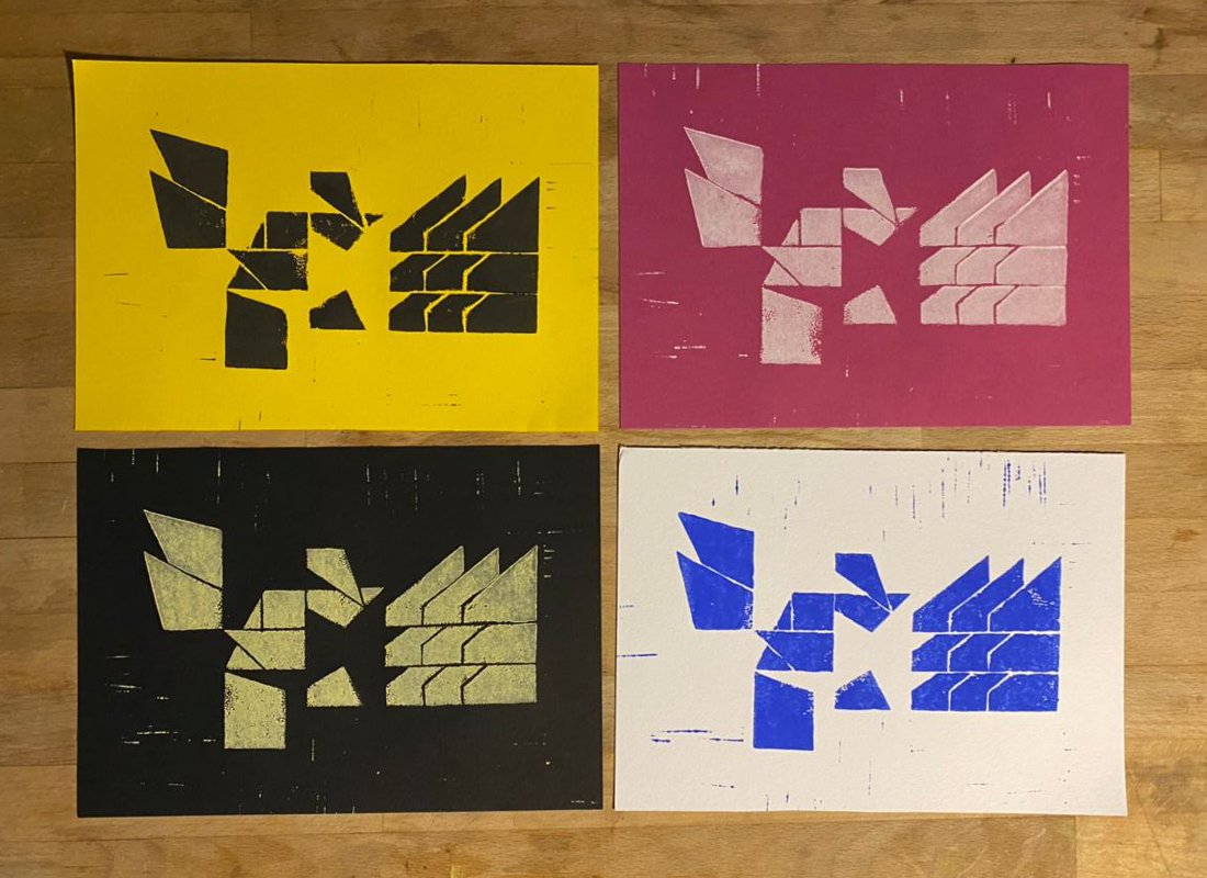 sasj_nl's tweet photo. Recently I started experimenting with making Lino cut prints of my generative artworks; a fun laborious activity during home-shackled-lockdown-days. I'm hoping to put some up for sale in the not to distant future, but first: more experiments! https://t.co/qzT1Mrdy5A