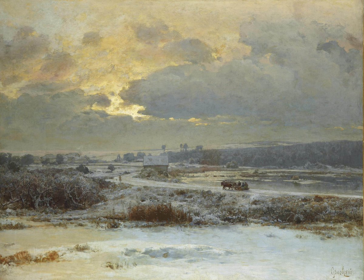 "Troika in the snow" is a painting by artist Vladimir Orlovsky, who is considered one of the founders of Ukrainian Realist landscape painting.
#arthistory #19thcentury #winterweather