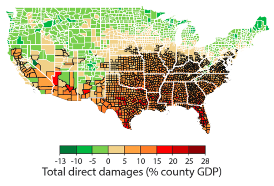 And climate damages won't be spread evenly. Developing countries near the equator are particularly vulnerable. In the US, southern states will bear the brunt, battered by stronger hurricanes & sweltering heatwaves. Ironically, those states vote for climate obstructionists (6/10)