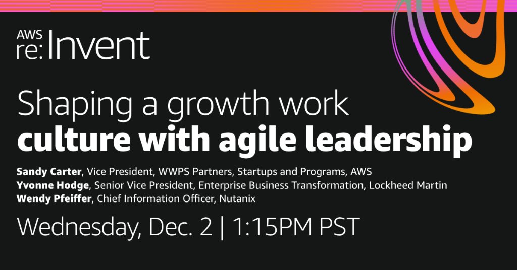 Get inspired &amp; learn from these three industry-defining women about leading, training, &amp; motivating teams in a virtual workplace. #reInvent @WendyMPfeiffer @yvonne_hodge <a href="/sandy_carter/">Sandy.agi; gm.Brave</a>
Register: go.aws/3lTyumy