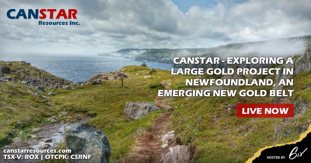 We are #LIVE now with <a href="/Canstar_Rox/">Canstar Resources</a> - join President &amp; CEO Rob Bruggeman for an overview of the “new” Canstar and more details on their large Golden Baie claim project in Newfoundland: bit.ly/32WBU0e 

$ROX $CSRNF #gold