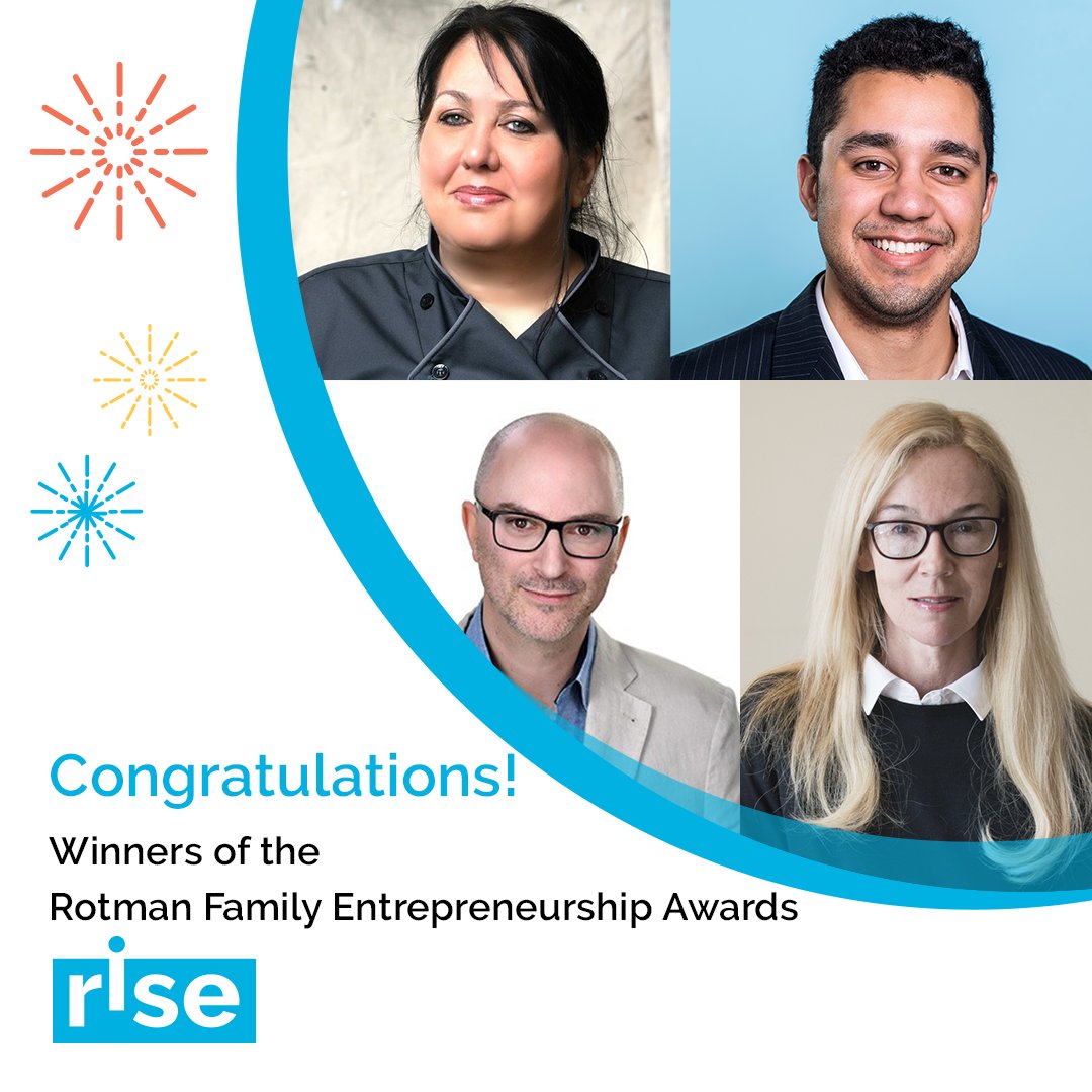 RiseHelps's tweet photo. Today we celebrated the excellence of our Rise community &amp; 4 inspiring ppl: Tammy Maki, Zuberi Attard, Elizabeth Tremblay &amp; Ian Wayne—winners of the 
Rotman Family Entrepreneurship Awards! Congrats! 🙌 

Read their stories: https://t.co/4Cw8ePsgcK @RavenRisingLtd @PeerEmployment https://t.co/IbwSZlbaG5
