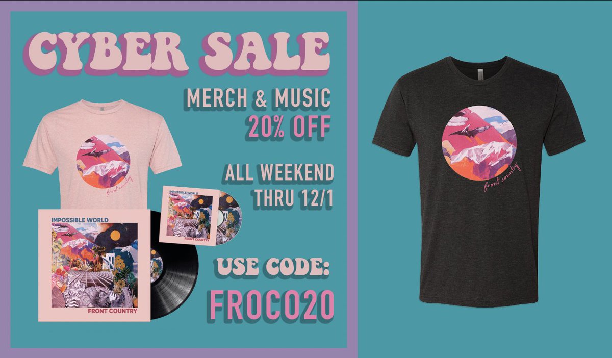 FrontCountrySF's tweet image. #CyberMonday sale on your holiday merch needs through tomorrow night. Get 20% off everything on the website. frontcountryband.com/merch