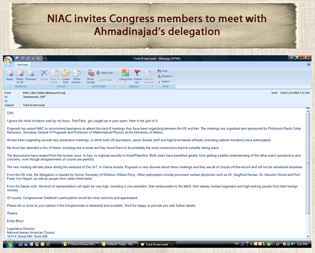 29) December 3, 2008—Follow up email from NIAC inviting Members of Congress to meet with Ahmadinejad’s delegation.