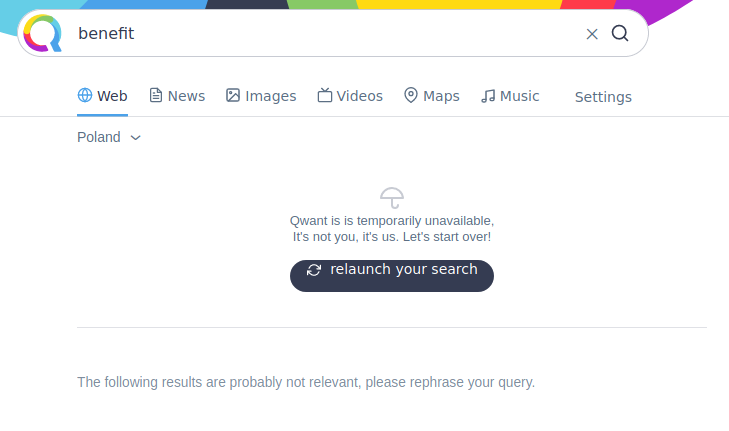 trocinki's tweet photo. @QwantCom what is happening? I am getting this very often :/ https://t.co/LQQpqzas7s