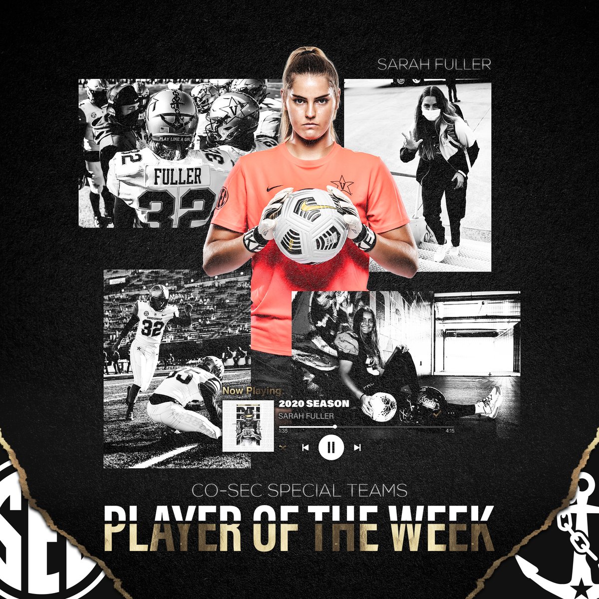 VandyFootball's tweet photo. Your @SEC Co-Special Teams Player of the Week: @SarahFuller_27

🔗 https://t.co/9VDTp2XbO8

#PlayLikeAGirl | #AnchorDown https://t.co/hqLd1c2txa
