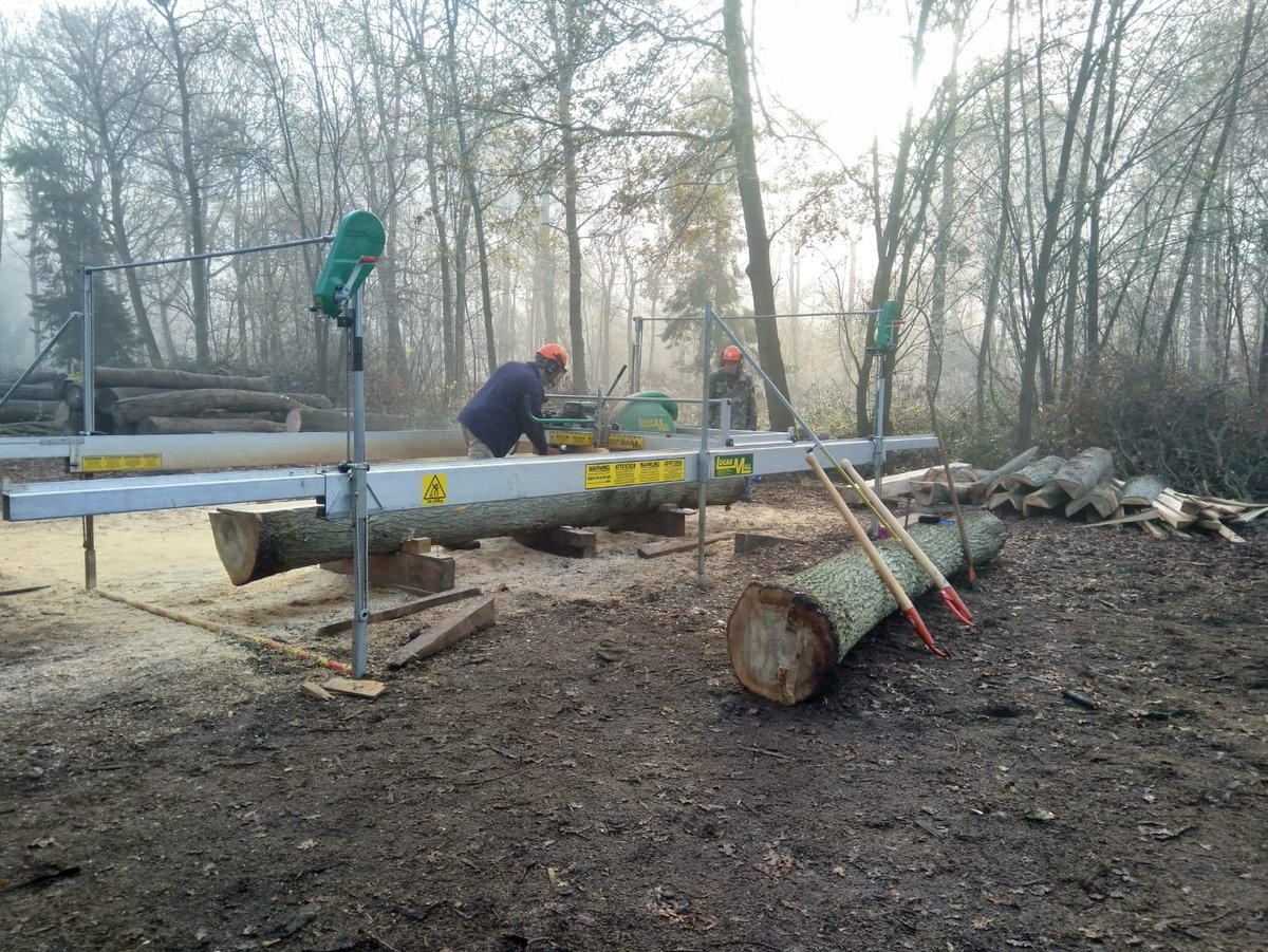 GreenwaysProj's tweet photo. Milling in the mist! Using our Lucas mobile sawmill for a customer last week- cutting oak beams for a traditional Suffolk long house. @OrchardBarnorg @IpswichGov @BaberghDistrict #mobilesawmill #lucasmill #oaktimber #volunteering #sustainable #localtimber https://t.co/XmG32TuWmx