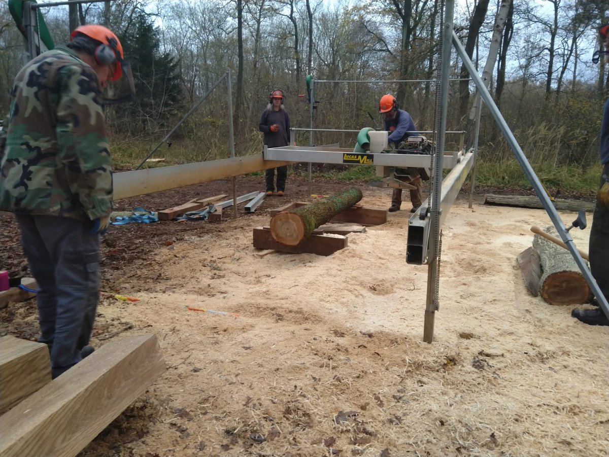 GreenwaysProj's tweet photo. Milling in the mist! Using our Lucas mobile sawmill for a customer last week- cutting oak beams for a traditional Suffolk long house. @OrchardBarnorg @IpswichGov @BaberghDistrict #mobilesawmill #lucasmill #oaktimber #volunteering #sustainable #localtimber https://t.co/XmG32TuWmx