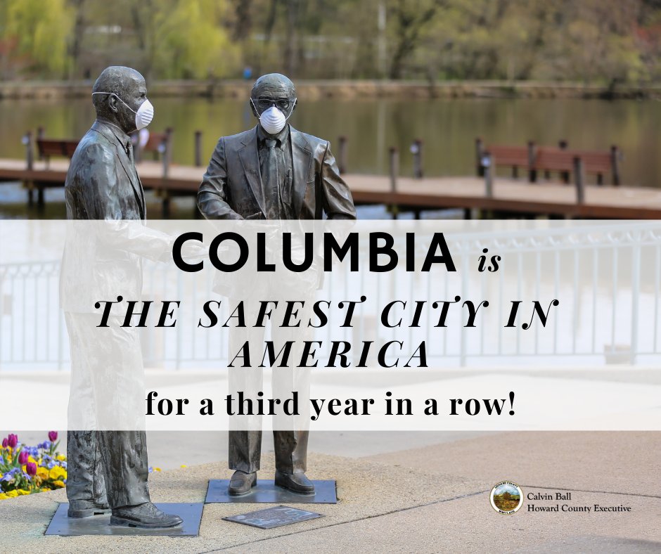 HoCoGovExec's tweet photo. I’m proud that Columbia has been named the Safest City in America by WalletHub for the third year in a row! This accolade is a testament to the excellent quality of life we cherish in #HoCoMD. For many of us, home is somewhere you feel secure and part of an inclusive community. https://t.co/Axal4F1csI