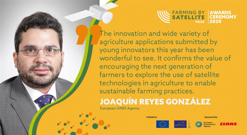 FbS_prize's tweet photo. This year the #FarmingbySatellite Prize has received #innovative ideas to improve #agriculture across #Europe and #Africa. @jreyes_13 of @EU_GNSS welcomes the audience to the awards ceremony 🏆 
Join us live to find out who the winners are: https://t.co/5KsRV2vRuv https://t.co/XMLScM9txz