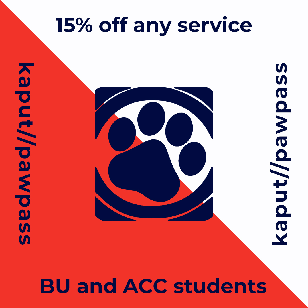 Kaputinc's tweet photo. Incase you haven't heard, Kaput is part of the Paw Pass initiative for @BrandonUni and ACC! All students get 15% off of any of our services 👍 https://t.co/4eX9ln3ZDX