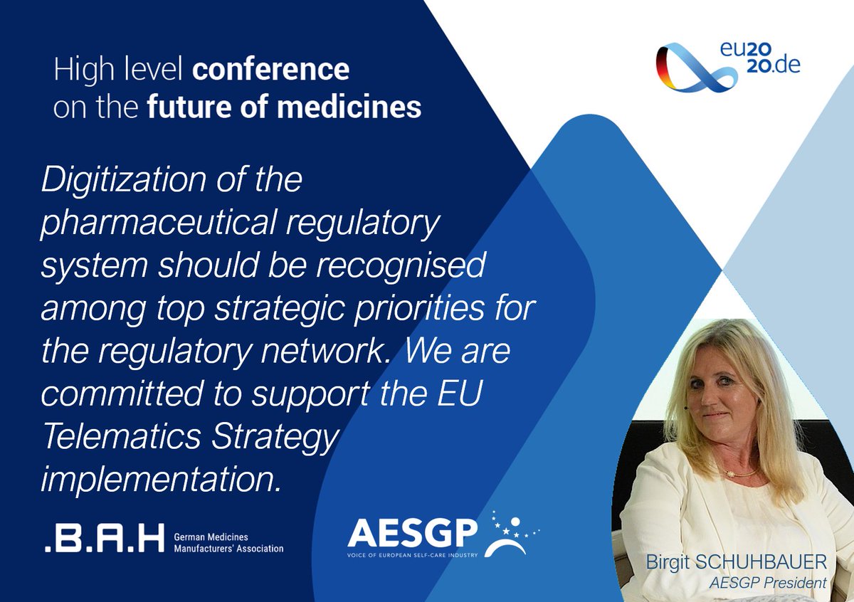 aesgp's tweet photo. Birgit Schuhbauer @aesgp President:
💊⏩💻 #Digitization of pharma regulatory system should be recognised a 🔝strategic priority for #RegulatoryNetwork. We are committed to support #EUTelematicsStrategy implementation.
@BAH_digital @MargSchinas @EU_Health @bfarm_de @EU2020DE https://t.co/SdoYbXApCf