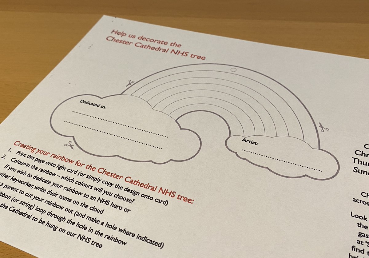 Help us decorate our NHS tree in this year's Christmas Tree Festival. Download our rainbow to colour-in (and dedicate to an NHS or keyworker hero if wish). 

Click  to download > bit.ly/CTF_2020
<a href="/ChesterBID/">Chester BID</a> <a href="/Dee1063/">Chester's Dee Radio</a> <a href="/TheCountessNHS/">Countess of Chester Hospital NHS Foundation Trust</a> <a href="/wearechester/">We Are Chester</a>  Please retweet!
