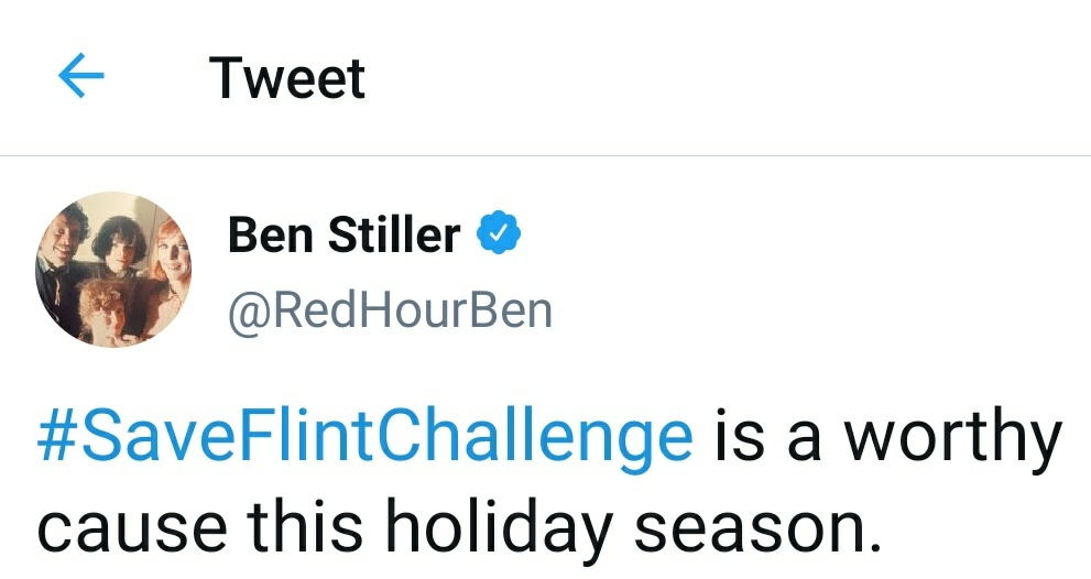 Thank you Ben Stiller for supporting our  #SaveFlintChallenge clean water mission. We have so much more work to do. Please continue sharing this campaign.  @RedHourBen  #WaterThePlanet  https://www.gofundme.com/f/rva-flint-saveflintchallenge