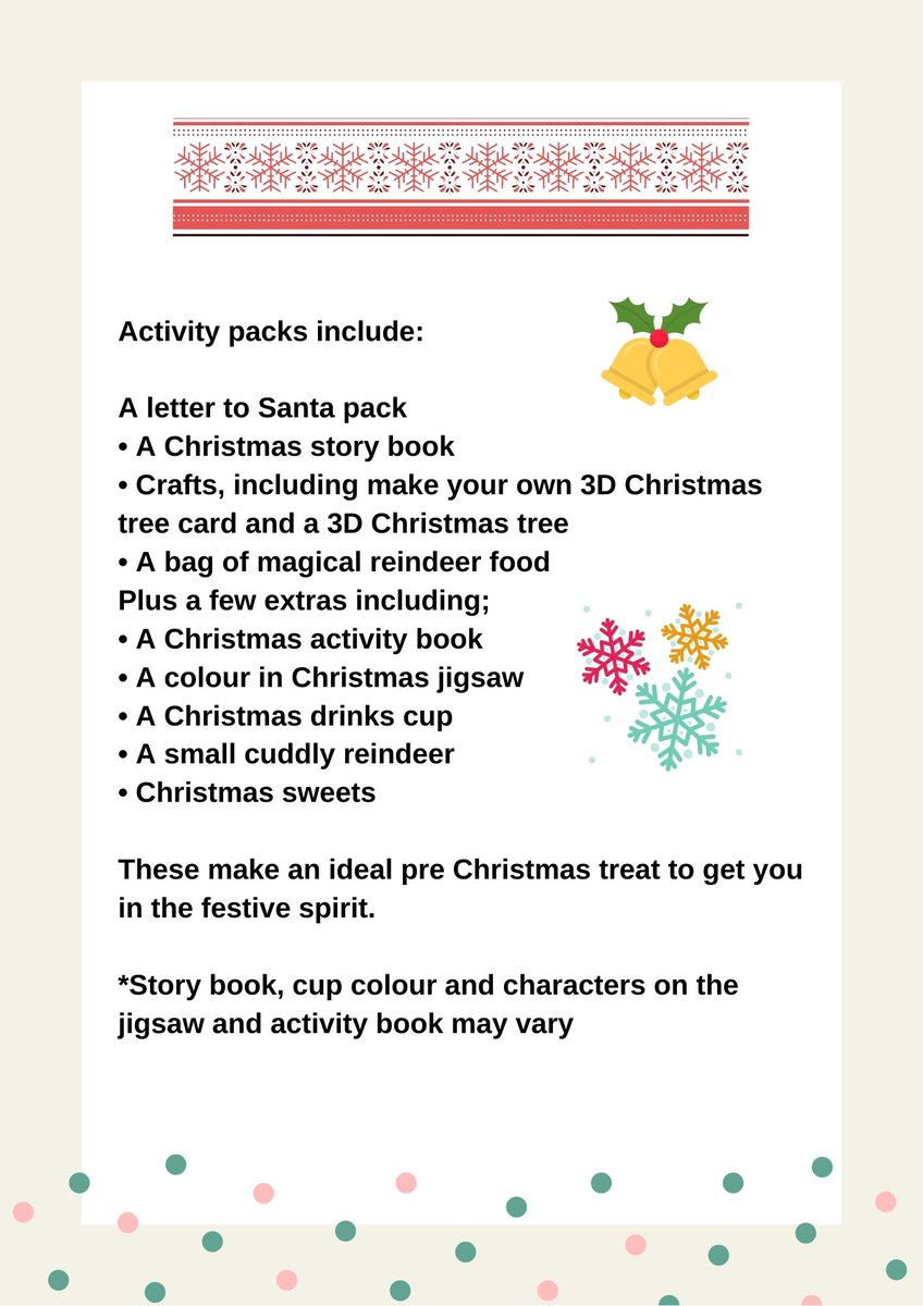 NrthmptonEvents's tweet photo. .@emmasaim Christmas activity packs are available to buy at £9.50 each, including delivery in Northampton

See the attached posters for details of what is in a pack (1/2) https://t.co/mgFf26UxaA