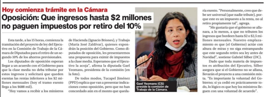 BancadaPPD_IND's tweet image. 📰Diputado Tucapel Jiménez adelantó que presentarán indicaciones como oposición a proyecto #SegundoRetiroAFP del Gobierno en la Comisión de Trabajo, y que personalmente cree que nadie debiera tributar.
@La_Segunda