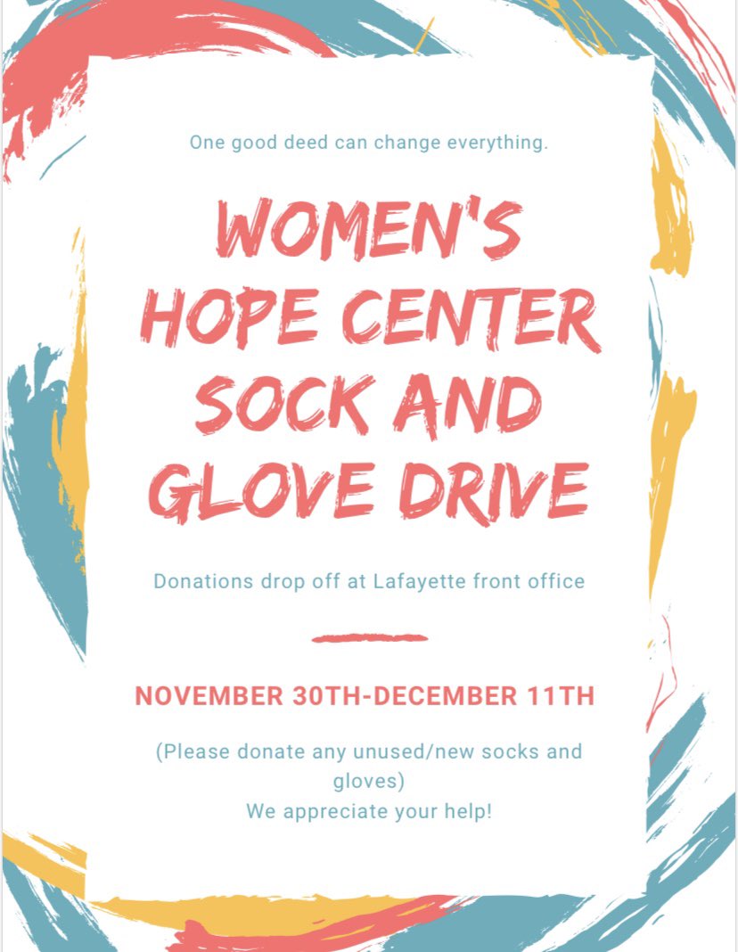 LHSGenerals_Art's tweet photo. BETA is now accepting donations of new gloves and socks for the Women’s Hope Center. You can drop-off gloves/socks in the front office between Nov. 30th - Dec. 11th! Let’s help keep someone warm ❄️ 🧤 🧦 https://t.co/jeuCucRrFm