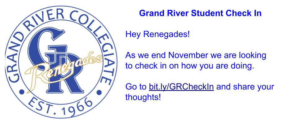 GrandRiverSAC's tweet photo. Let us know how you are doing so far this Quadmester! https://t.co/XktAazIFgp https://t.co/cC0OX4WaGS