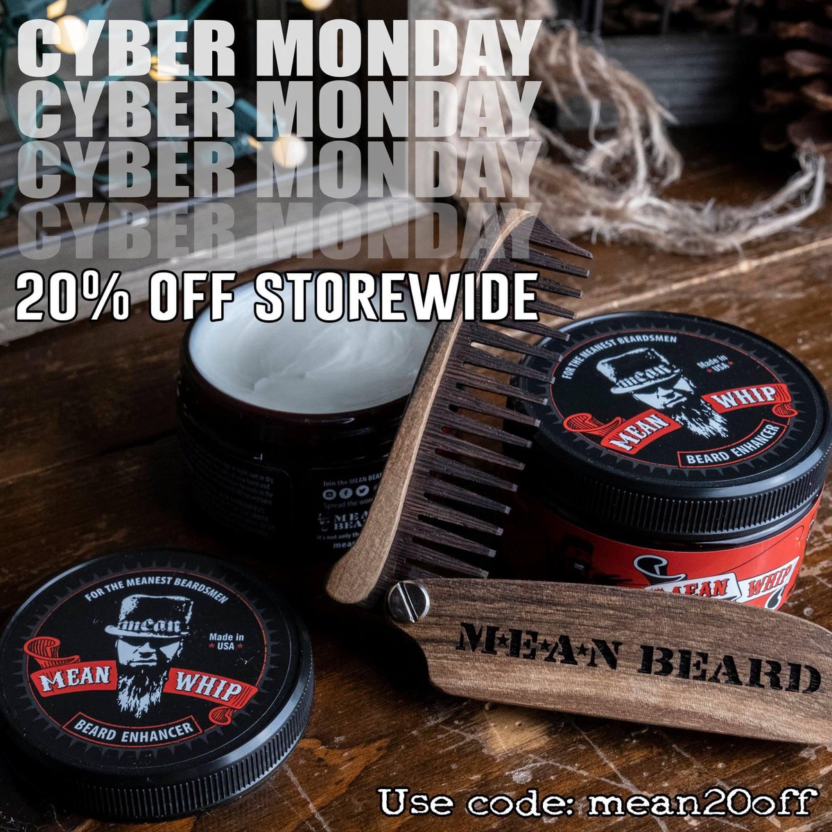 MEAN BEARD #CyberMonday 20% off storewide sale is in full effect! 

Use code "mean20off" at checkout and receive 20% off your entire order.

Sale ends 11:59 pm EST today! 

Shop now meanbeardco.com

MEAN BEARD® It's not only the Beard, it's the Attitude™ 
#MEANBEARD