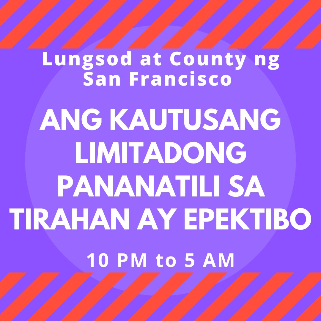 #COVID19 infections are rising in #SF. Starting tonight at 10PM we will be under the State’s Limited Stay at Home Order requiring residents to avoid any gatherings (both indoors &amp; outdoors) &amp; non-essential businesses will close from 10PM-5AM daily: sf.gov/LimitedStayHome.