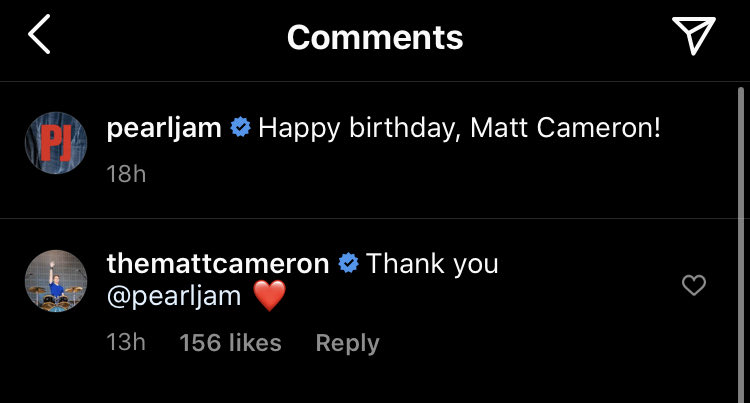 I m living for matt cameron, a member of pearl jam, thanking pearl jam for wishing him a happy birthday 