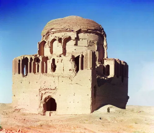 Ahmad Sanjar (1085-1157) was the last great Seljuk sultan. During his rule, his capital of Merv became one of the most populous cities in the world. His mausoleum was part of a larger religious and palatial complex but none of the other buildings survive. (1911/2009)Merv 
