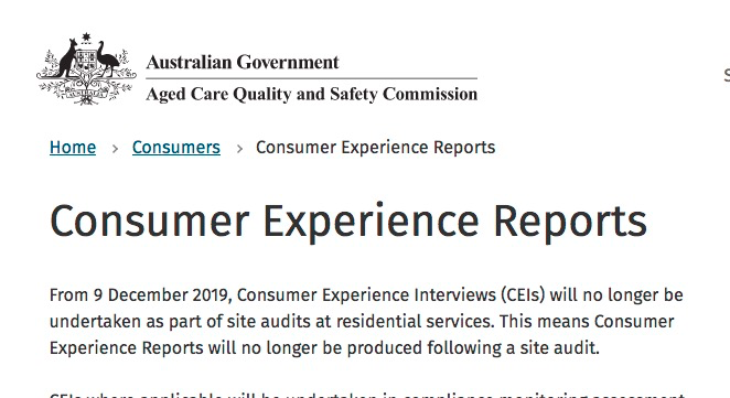 agedcarecrisis's tweet photo. The Aged Care Quality and Safety Commission ceased “Consumer Experience“ interviews as part of site audits at #agedcare homes from 9 December 2019. #ACQSC #agedcareRC @RoyalAged https://t.co/yvsOBstsMb https://t.co/74vDWlxujJ