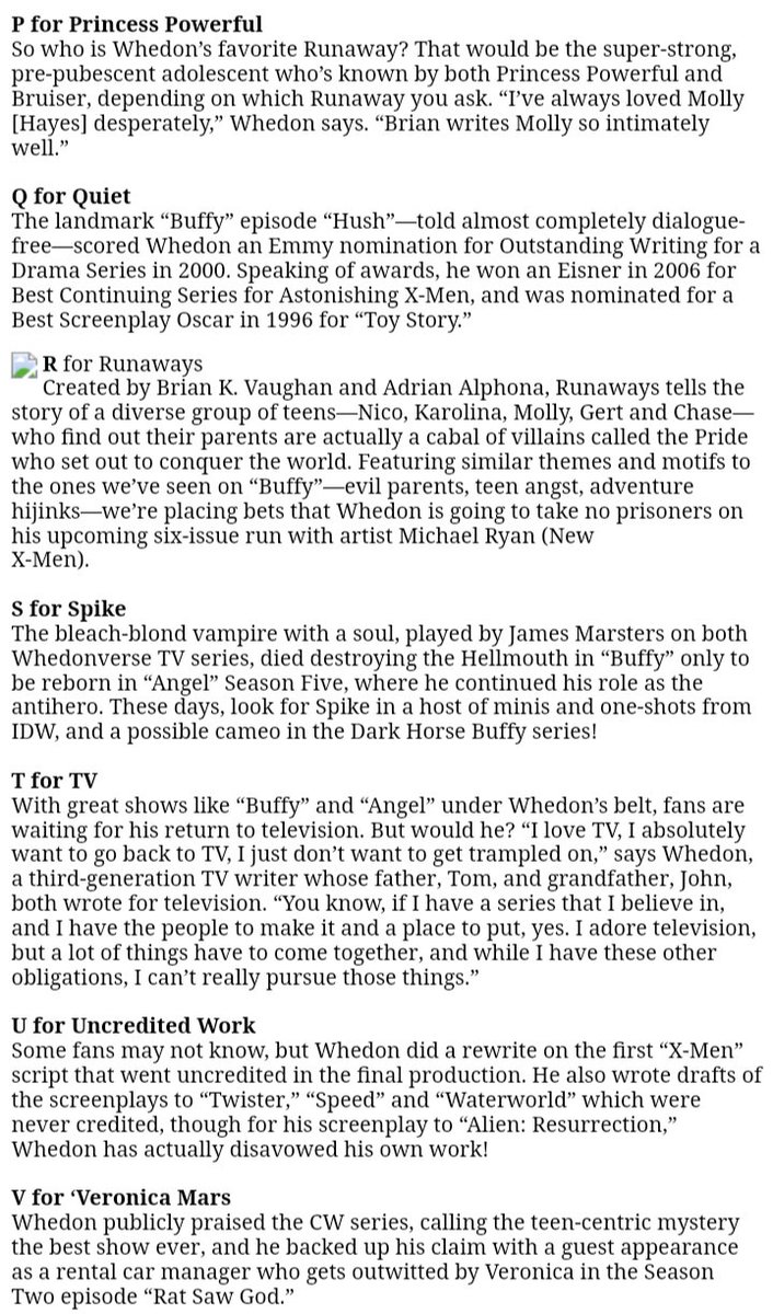 As mentioned by our guest <a href="/mrpaulflorez/">Paul Florez-Taylor 🦈🇨🇺</a> during our recent interview on The Wizard Files, here's his "Joss Whedon A To Z" piece as it appeared on the Wizard magazine website.