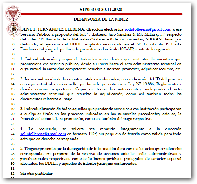 gene_llerena's tweet photo. Exigí por LAIP a @defensorianinez, expediente, ejecución de recursos e individualización de todos aquellos q participaron en la iniciativa promovida por el servicio denominada "el llamado de la naturaleza", impresentable nivel activismo político. https://t.co/48euqizZaO