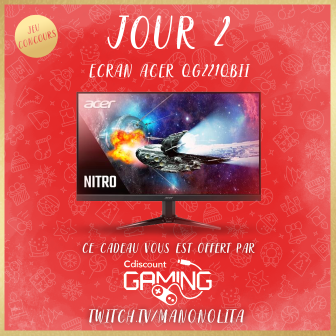Manonolita14's tweet photo. 🎁 JOUR 2 🎁

Tente de remporter un écran Acer QG221Qbii offert par @CdiscountGaming 

Pour participer : 

🔁RT ce tweet
❤ Follow @Manonolita14 &amp; @CdiscountGaming 
🙍‍♂️Tag 2 ami(e)s avec le hashtag #ManonoNoel

��TAS le 04/12

Bonne chance 🍀
#Concours https://t.co/Wkxll5kHOp