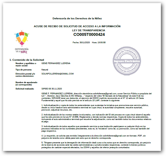 gene_llerena's tweet photo. Exigí por LAIP a @defensorianinez, expediente, ejecución de recursos e individualización de todos aquellos q participaron en la iniciativa promovida por el servicio denominada "el llamado de la naturaleza", impresentable nivel activismo político. https://t.co/48euqizZaO