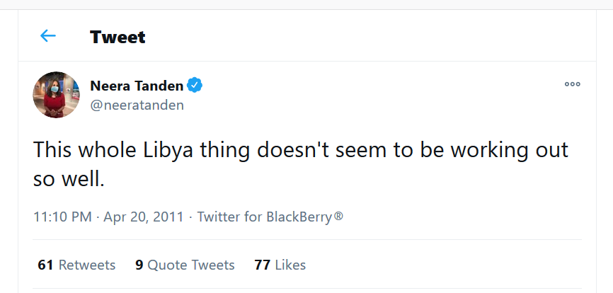 BenjaminNorton's tweet photo. Liberal imperialism, summarized in 4 @NeeraTanden tweets https://t.co/laYDQ6yXqo

Step 1) Spread propaganda to justify US military intervention
2) Defend the imperial war
3) Panic because that war you wanted unleashed more deadly chaos
4) Repeat the same exact thing 2 years later https://t.co/f4vQHMKMsZ