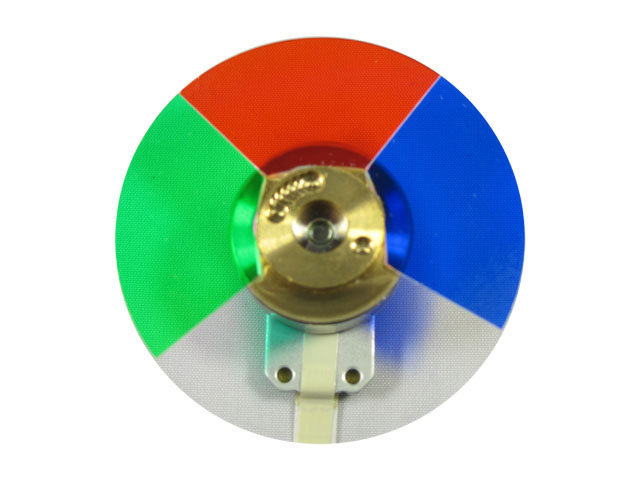 The color wheel one is pretty straight forward.You have a color wheel before the mirrors, and it's synchronized with the mirror system, and rotating very fast.