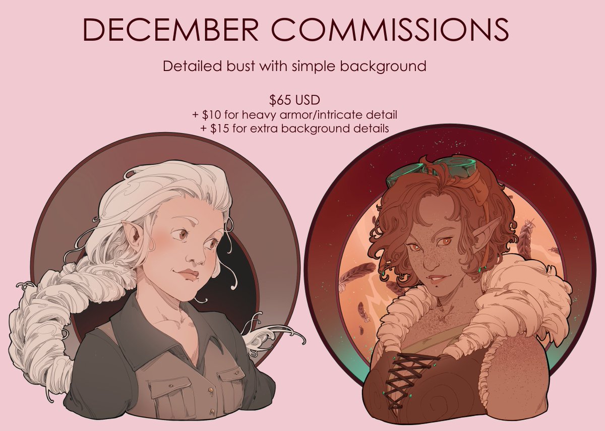 Hey all, I'm opening comms for December! 

✨ 4 - 12 slots, depending on comm type

DM me if interested!

Shares/RTs very much appreciated ??? 