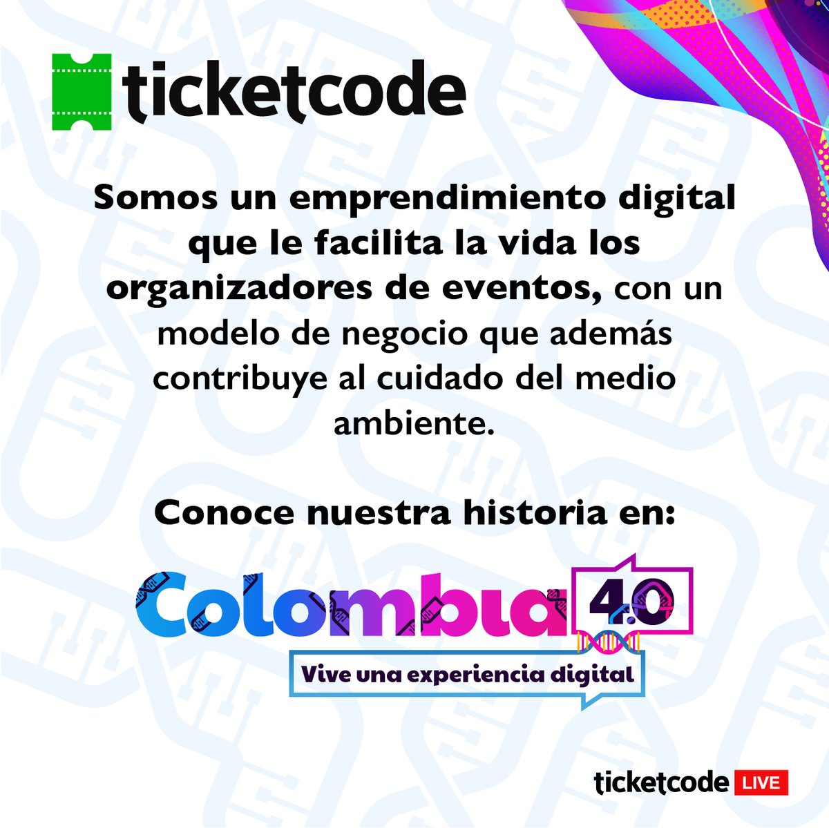 TicketCode's tweet image. Mañana🗓️ podrás conocer nuestra historia de #emprendimiento 🚀 en #Colombia40. Conéctate el 1 de diciembre con la conferencia de nuestro CEO @Alexgreencode en streaming por #TicketcodeLive