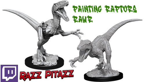 RazzPitazz's tweet photo. tonight on https://t.co/E6rMiPP9zI, painting a pair of raptors from Wiz Kids Deep Cuts and hanging out, should be laid back and fun! https://t.co/vgxGMOcQH7
