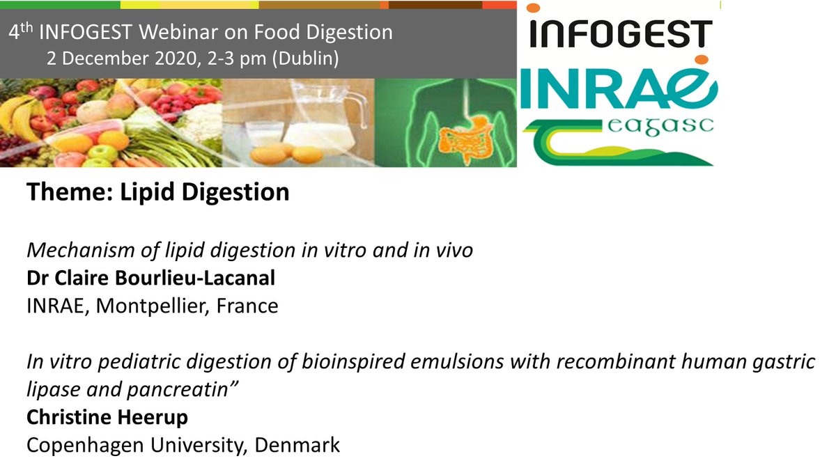 Want to know more about in vitro and in vivo dietary lipid digestion? Tune in on Wednesday, 2 pm (Dublin)
One hour, two speakers, hosted by <a href="/teagasc/">Teagasc</a> 
Moderators: @fmyriam_myriam and <a href="/AndreBrodkorb/">Andre Brodkorb</a> 

<a href="/VistaMilk/">VistaMilk Research Ireland Centre</a> <a href="/INRAE_Intl/">INRAE_International</a> <a href="/uni_copenhagen/">University of Copenhagen</a> <a href="/fhi_tweets/">Food for Health Ireland</a> @scienceirel <a href="/Entirl/">Enterprise Ireland</a>