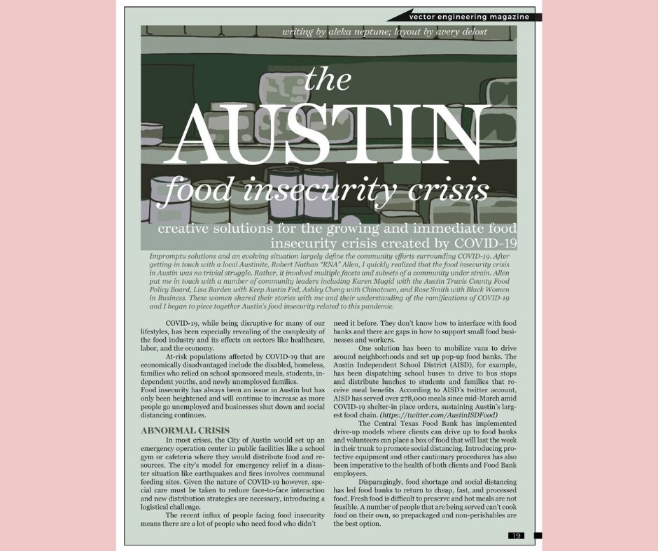 vector_eng's tweet image. Staff Spotlight: Meet layout designer Avery Delost!🎉 
Avery is a second year Chemical Engineering major. She is originally from Denton, TX, and her favorite TV shows are Arrested Development and Fleabag. To learn more fun facts about Avery, visit utvector.com/meet-our-staff