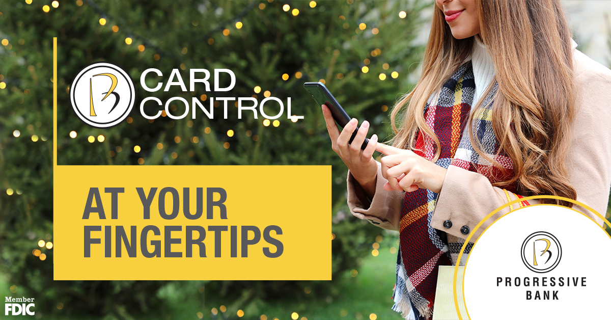 ProgressiveBank's tweet image. Take control this holiday season! 

Card Control is a great way to protect your debit card during this holiday season.  At your fingertips and available from Progressive Bank!

#ProgressiveBank #CardControl