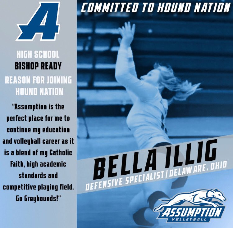 AssumptionVB's tweet image. Last, but definitely not least, welcome to Hound Nation Bella!! Our newest DS is from Delaware, Ohio and we are so excited for her competitiveness and passing skills! #AUVB2025 #NSD2020 🐾💙