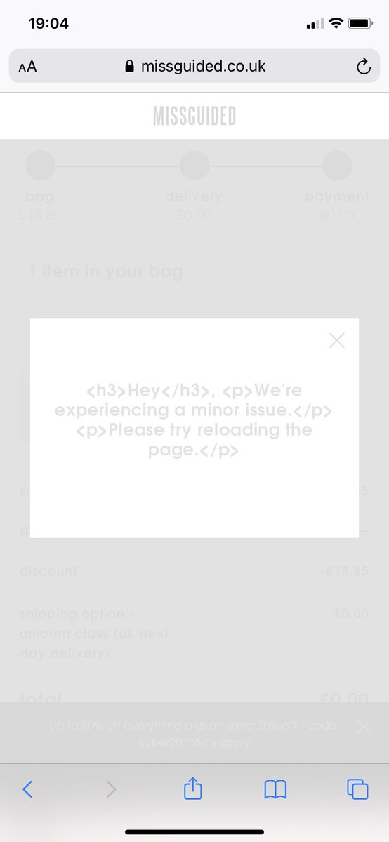 HannahCD93's tweet photo. @Missguided @Missguided I think I broke it 😩 gutted as I was so quick as well! 😢 #MissguidedCyberMon #NoticeMeMissguided #WinWithMissguided https://t.co/OlAqxE15tC