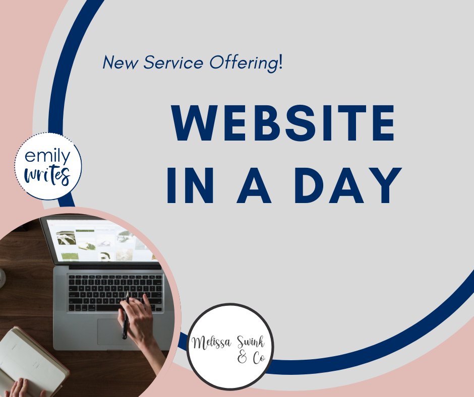 EmilyWritesLLC's tweet photo. I'm pleased to unveil a brand-new service offering... Website In A Day!

Melissa Swink &amp; I are teaming up to help small businesses, non-profits, and solopreneurs get their websites off the ground in just one day. 

All of the details: https://t.co/2v0viVsEr1

#newwebsite #website https://t.co/bfbDWEhVH0