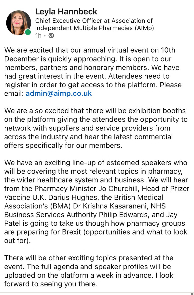 IPAPharmacy's tweet image. Delighted to announce our upcoming event on 10 Dec. Members&amp;amp;partners can join &amp;amp;network on our virtual platform, discover the most topical &amp;amp;commercial offerings hitting the sector in coming months,&amp;amp;listen, engage&amp;amp;discuss with our esteemed speakers. #pharmacyhour #AIMP20 #pharmacy