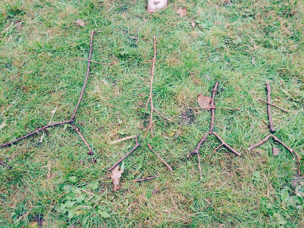Using the story ' Stick Man' we made our families out of sticks.  We had lots of fun looking for long and short sticks. And one little boy made a house to put them in too! #oldroadschool #outdoormaths #welovestories